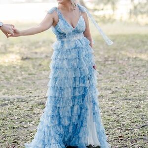 B Darlin Light Blue Layered Maxi Dress